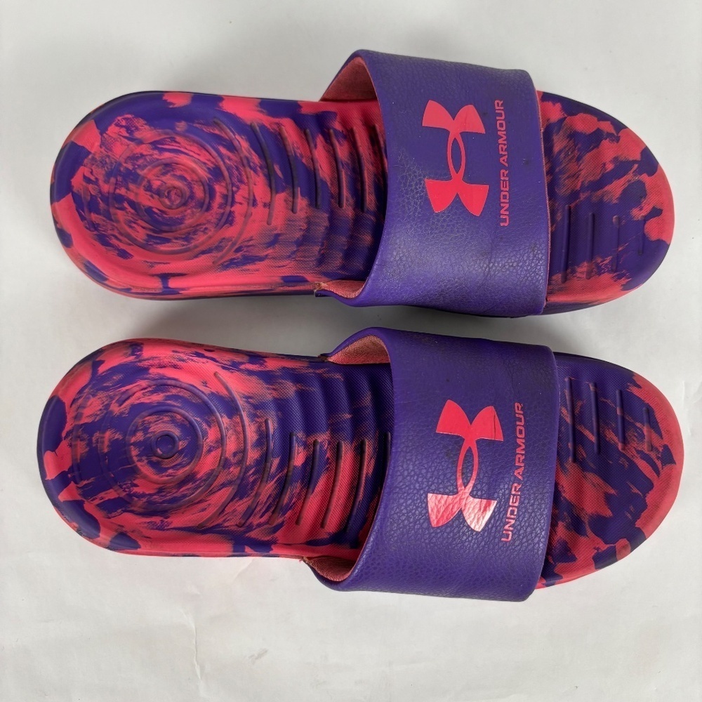 Under Armour size Y4 UA Graphic Logo Purple/Pink Slides/Sandals - Picture 2 of 10